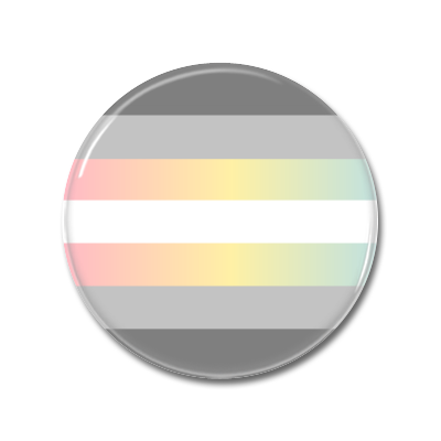 Runder Button mit mehreren horizontalen Streifen in sanften Farben, darunter Grau, Rosa, Gelb, Weiß und Mint.