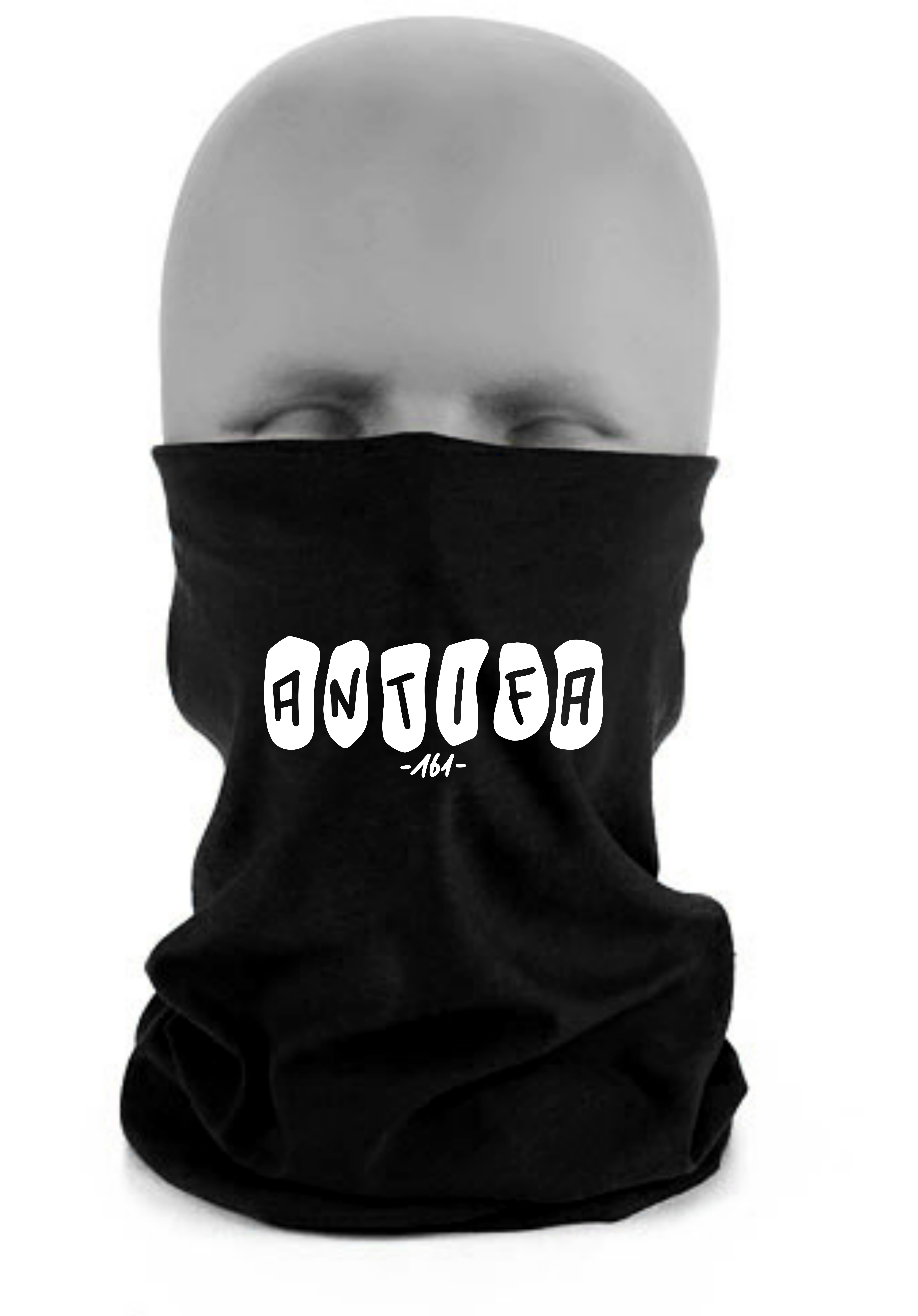 Schwarze Schlauchschal mit weißen "ANTIFA" Schriftzug.