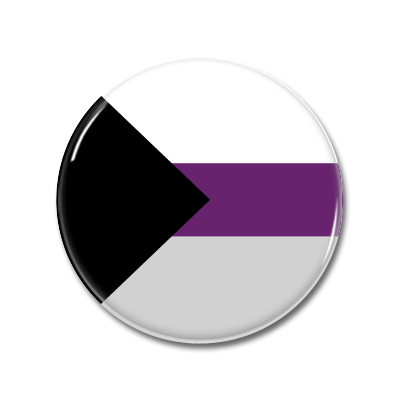 Pin-Button mit dem Design einer Flagge in Schwarz, Weiß, Violett und Grau.