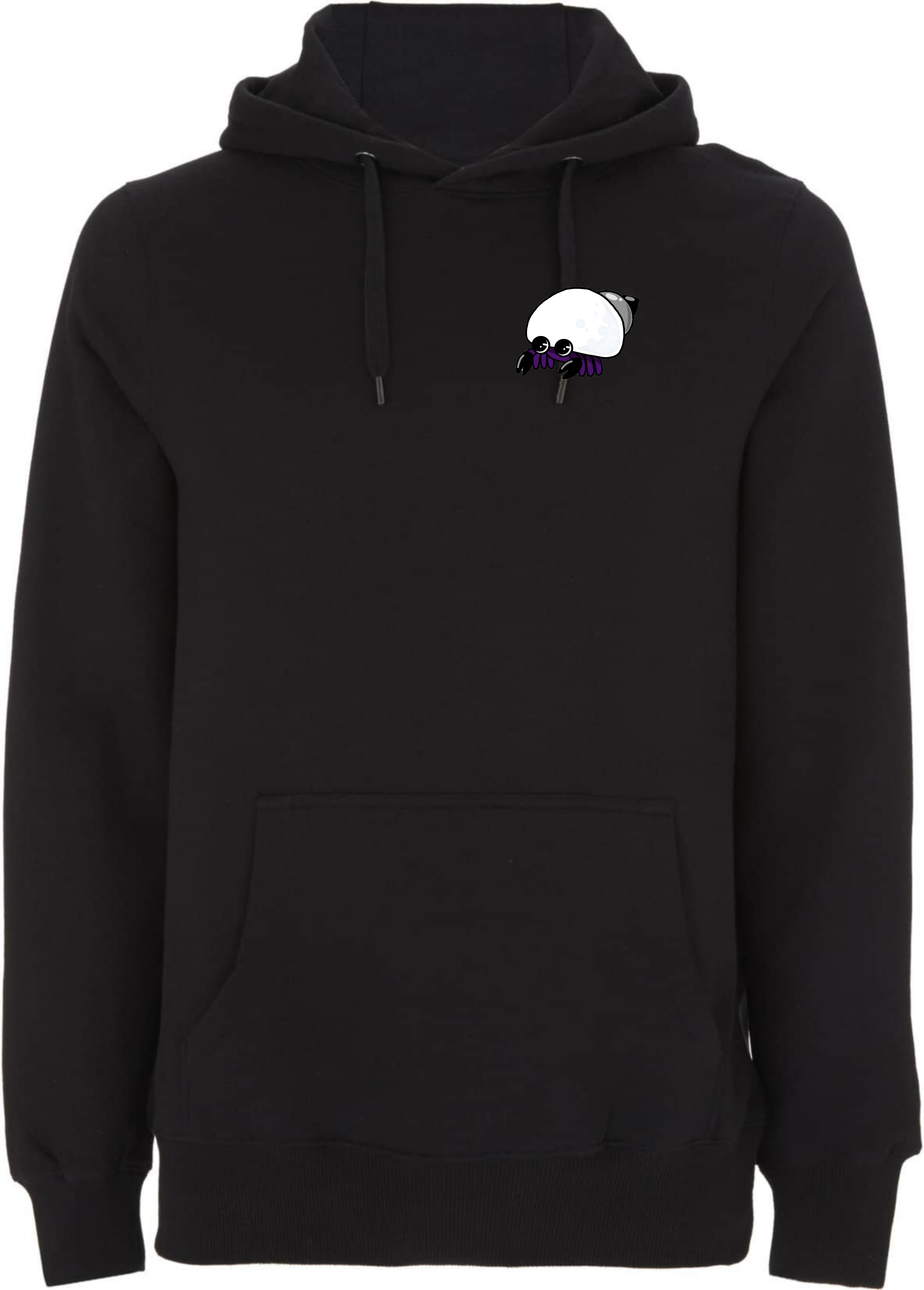 Schwarzer Hoodie mit einem auffälligen, cartoonhaften Spinnen-Design auf der Brust.