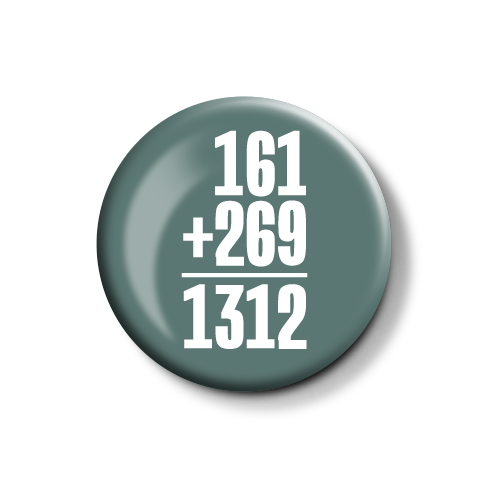 Mathe-Button mit den Zahlen 161, 269 und 1312 in weißer Schrift auf grünem Hintergrund.